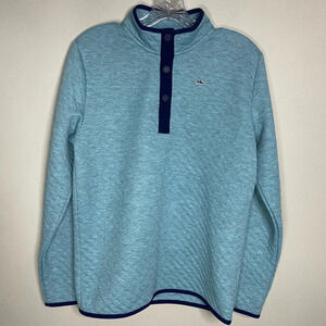 Vineyard Vines girls size XL quilted light blue navy trim pullover